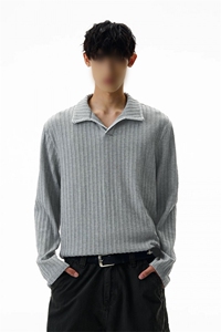 (网图慎用)老钱风翻领麦穗纹理感长袖T恤男大码T24524-特P40控78图片