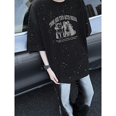 量大优供抖音视频支持得物配合二开美式满天星亮片短袖T恤MTX331，男装T恤，电商A486