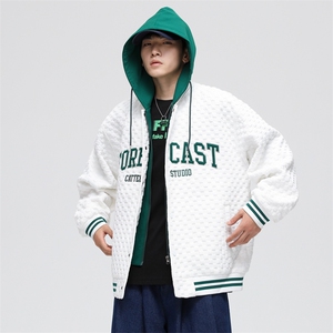 假两件连帽棒球服男潮牌潮流休闲宽松bf风百搭外套JK0272-P95图片