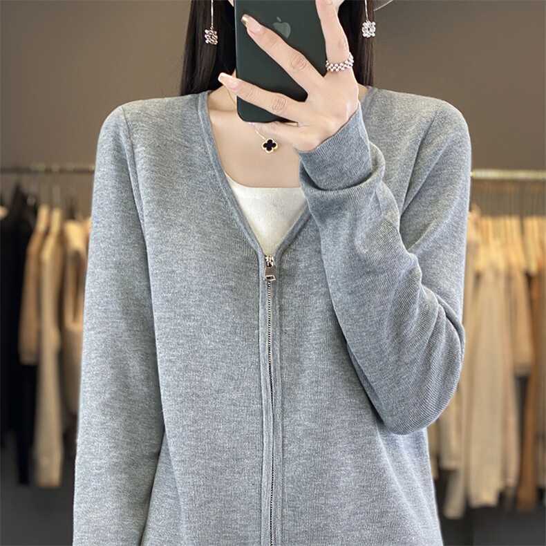 拼色假两件针织开衫女2025早春新款套头打底衫休闲百搭短外套上衣,针织衫/毛衣,秋虹羊绒