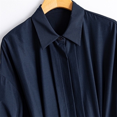 （加码到XXXXL）早秋流行色纯色气质七分袖衬衫领收腰版阔形上衣，女装衬衫，水衣源