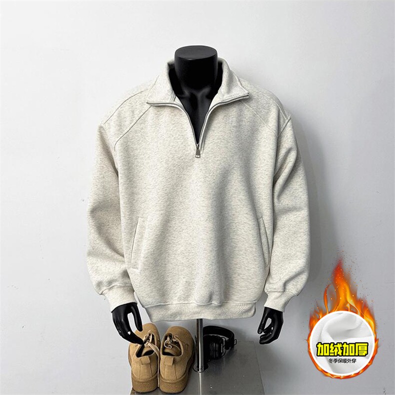 480G重磅加绒硬挺boxy男女秋冬美式高街结构半拉链立领卫衣厚外套，女装短外套，电商A486