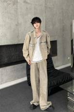 毛边不规则牛仔外套黄泥色休闲夹克套装JK3611特P63KZ517特P50，男装工装外套，星座908-1