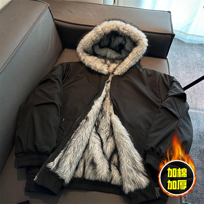 现货高品质美式高街冬季重磅狼王座山雕毛毛领棉衣男女款加厚外套，男装棉衣，电商A443