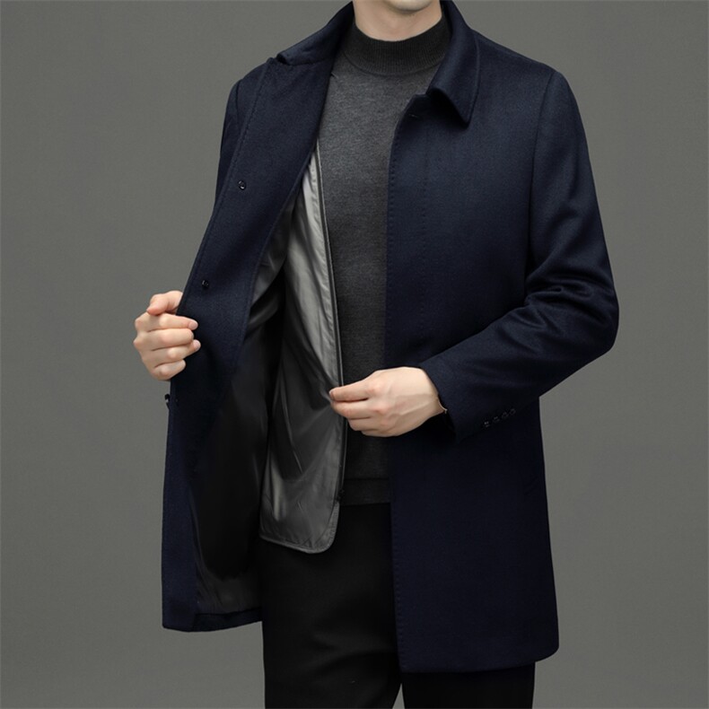 高端脱卸山羊绒内胆中年山羊绒大衣男中老年绵羊毛山羊绒外套大衣，男装毛呢大衣，钱塘723