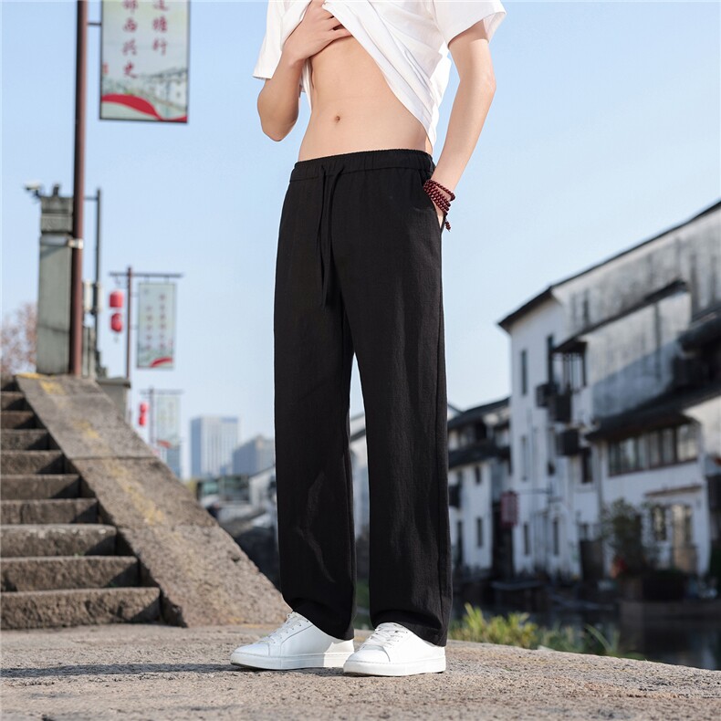 2026夏季新款宽松大码纯色休闲风男装苎麻休闲裤K2610,男装休闲裤,电商A008
