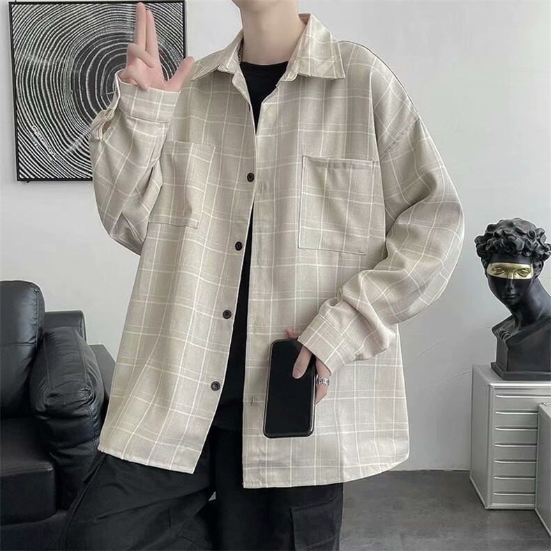 美式复古衬衫春季内搭叠穿外套小众高级感情侣上衣C8010p40,男装衬衫,星座1013