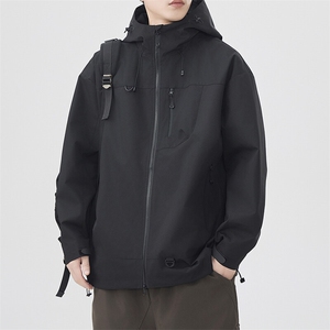 中性风户外夹克男连帽纯色上衣冲锋衣外套DSA157B-JK7870-P65图片