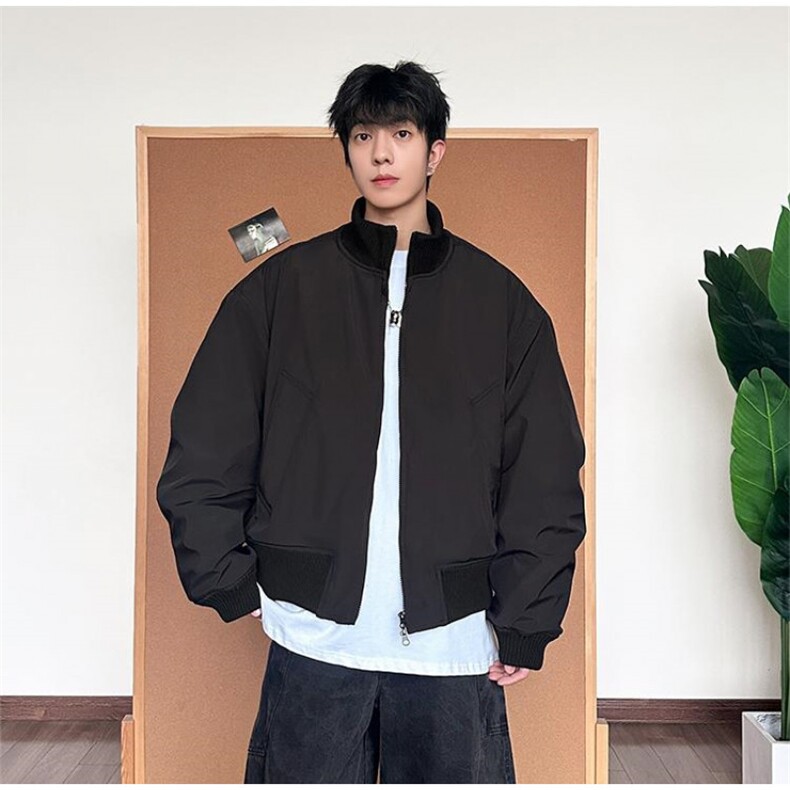 现货26春装美拉德立领飞行夹克纯色复古廓形高街棒球服外套,男装夹克,电商A486-1