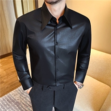 2026春装高档莱赛尔棉长袖衬衫条纹亮面个性大尖领衬衣C9930-P88，男装衬衫，电商A213