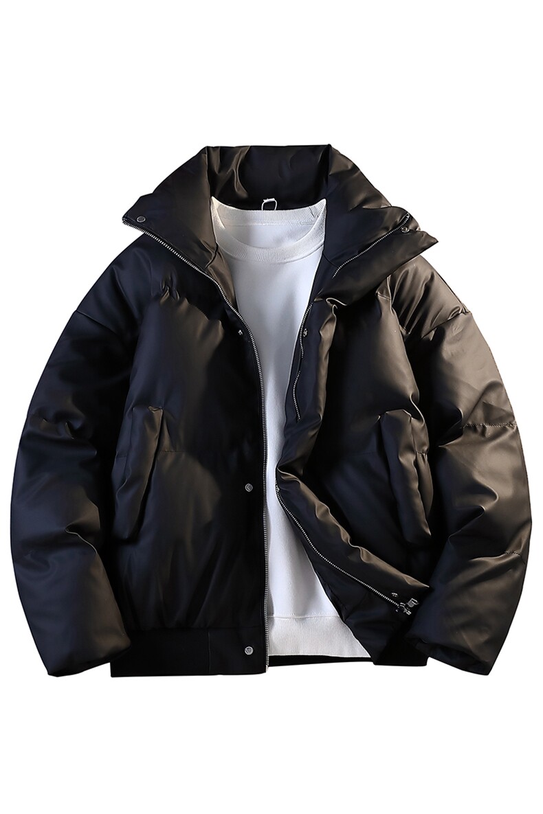 立领PU皮棉服宽松休闲百搭高级感棉衣纯色保暖外套MD8808-特价P70,男装棉衣,电商A007