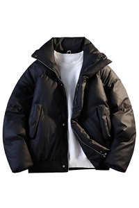 立领PU皮棉服宽松休闲百搭高级感棉衣纯色保暖外套MD8808-特价P70图片