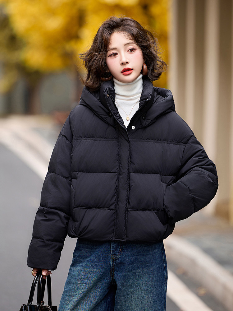冬装新款时尚韩风加厚短款连帽羽绒服新标90白鸭绒,女装羽绒服,姿衣坊