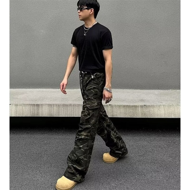 A119-P48美式复古迷彩工装裤男款潮流街头宽松直筒,男装工装外套,电商B323A