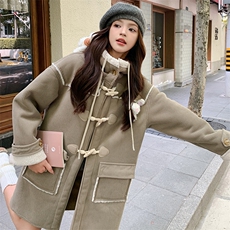 连帽灯芯绒皮毛一体外套可爱可拆卸玩偶棉服，女装棉衣/棉服，天使之佳话