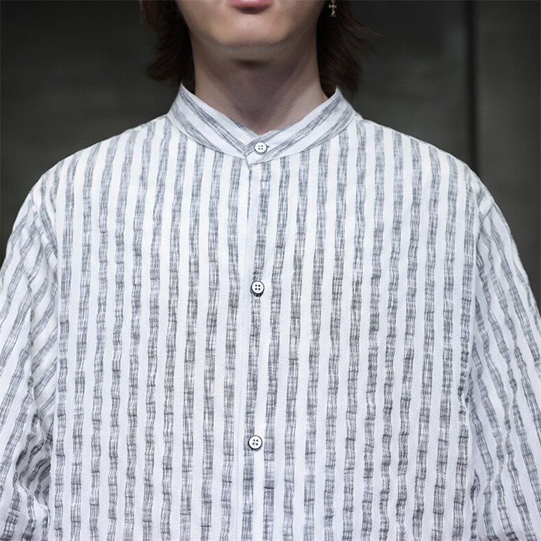 秋季新款风高品质条纹长袖衬衫男士衬衣潮新中式T2453,男装衬衫,电商A227