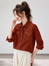 2026早春新款百搭灯芯绒衬衫外套女宽松休闲复古衬衣港风慵懒风，女装衬衫，艾米