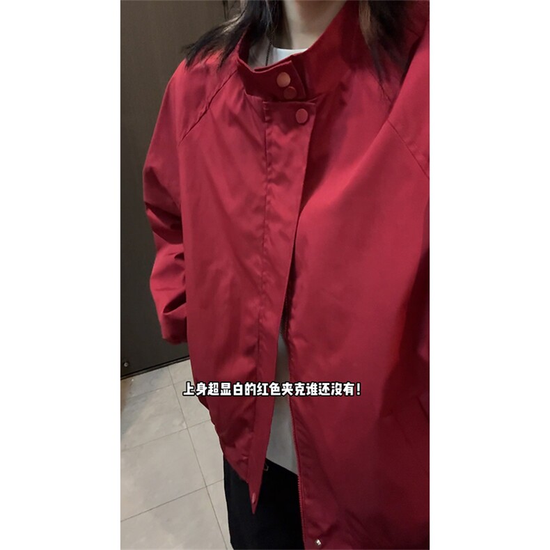春季美式酒红色夹克哈灵顿飞行员立领外套男女C64130-TP4588,男装夹克,电商A102