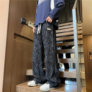 秋季新款风水墨扎染设计感百搭休闲裤K2556*P30控58,浅灰色卫裤套装搭配男图片