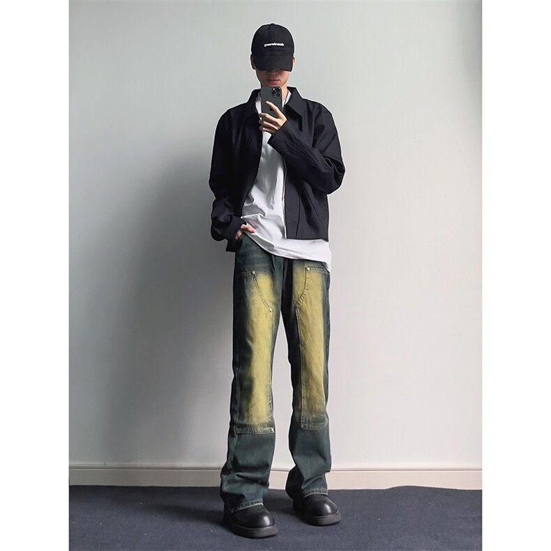 B221美式ins高街暗黑小众铆钉伐木裤牛仔裤LK23145-P65控88,男装牛仔裤,电商B221