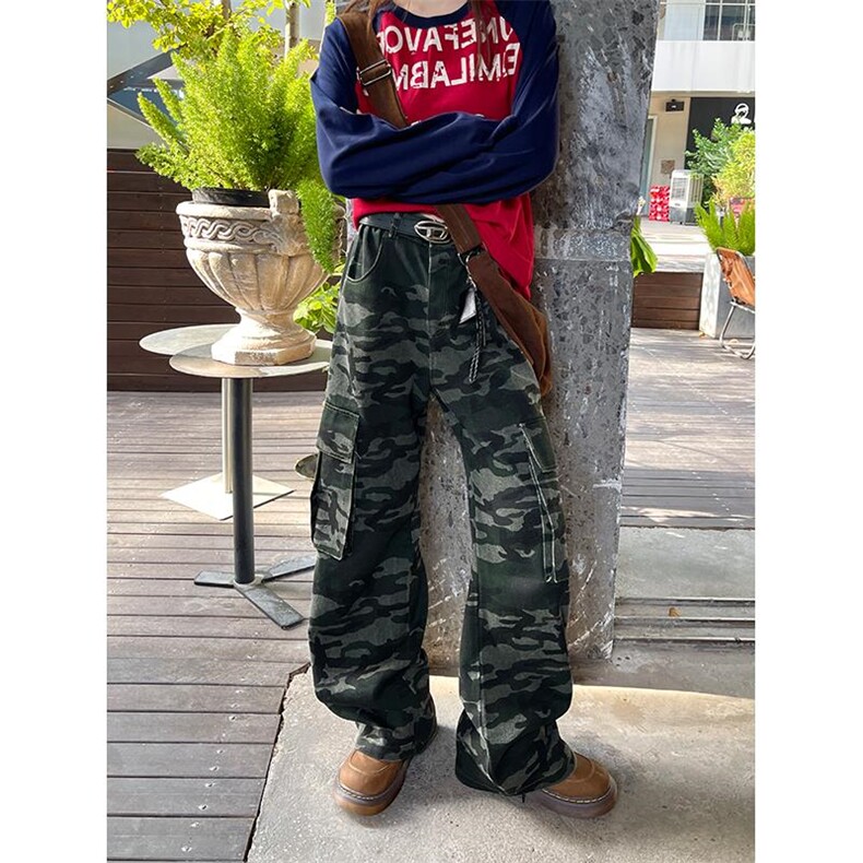 美式复古迷彩多口袋拼接宽松工装裤男百搭长裤K24072-特P48控88,男装工装外套,电商A001