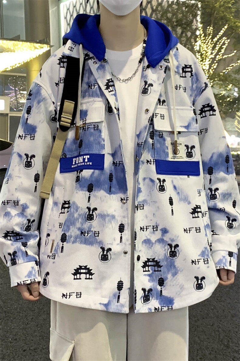 2024春秋款拼接假两件连帽夹克男潮牌印花工装A436-D1202-P73,男装夹克,电商A436