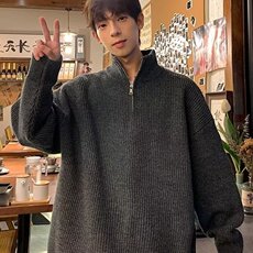 570-P45牛油果绿毛衣男冬季加厚高领半拉链针织衫，男装针织衫/毛衣，电商B323A