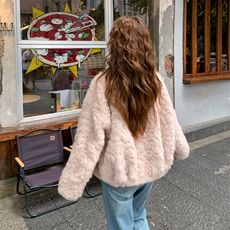 软糯粉色皮毛一体羊羔毛茸仿貂毛外套女秋冬2025新款温柔风厚棉服，女装短外套，2C353