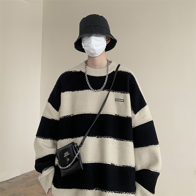 1506-1/MM041/P55撞色条纹慵懒风ins潮牌情侣冬季宽松针织衫毛衣,男装针织衫/毛衣,星座1506-1