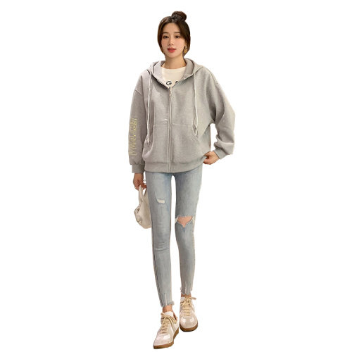 休闲短外套女2022年春季新款纯色百搭刺绣夹克连帽长袖春装,女装短外套,梦懿尔