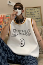 港风纯棉夏季休闲拼色螺纹印花网眼篮球背心男女T6925P35控48，男装背心/马甲，电商A268A