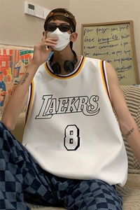港风 纯棉夏季休闲拼色螺纹印花网眼篮球背心男女 T6925 P35控48图片