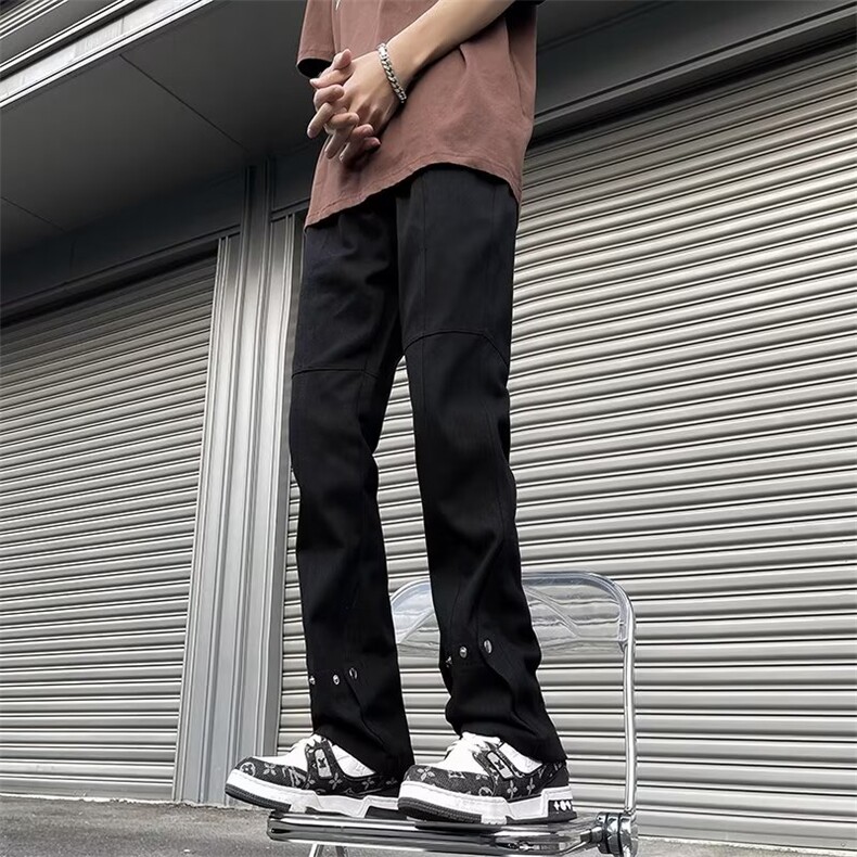 美式vintage高街微喇叭牛仔裤男潮牌复古直筒设计感vibe裤子,男装牛仔裤,星座601-2
