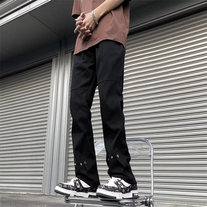 美式vintage高街微喇叭牛仔裤男潮牌复古直筒设计感vibe裤子图片