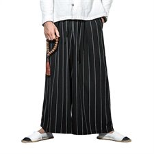 2021春秋季舒适长裤中国风亚麻休闲裤竖细条纹宽松男长裤D20P78，男装休闲裤，星座312B-2