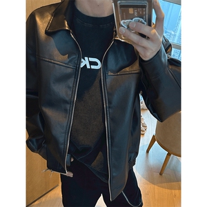 网图有货 PU皮机车外套男美式翻领休闲宽松夹克上衣男 A914-P70图片