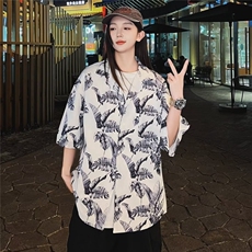 芭蕉叶印花夏季衬衫男女短袖韩版潮流帅2024新款ins外套CY858-P29，男装衬衫，星座412-3