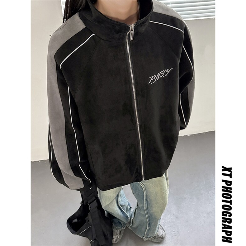 麂皮外套男女同款刺绣宽松潮反光撞色夹克JK003-P80控价108,男装夹克,电商A132（原电商B245）