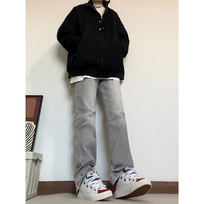 B221美式高街水泥灰弹力直筒牛仔裤LK24146-P60控79加绒P70控99,男装牛仔裤,电商B221