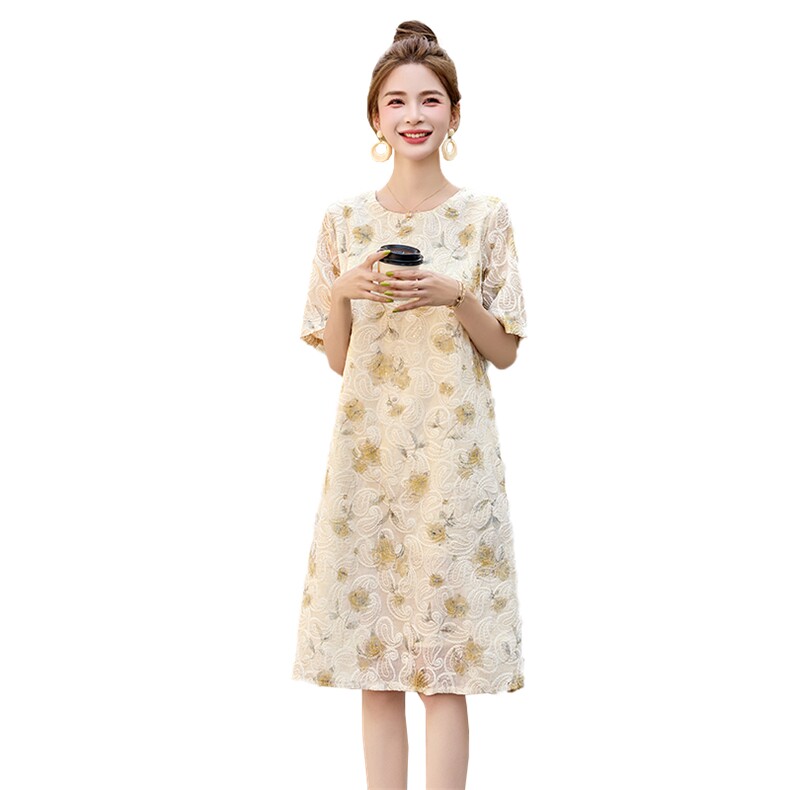 法式碎花连衣裙女夏季2025新款高级感显瘦中长款气质淑女蕾丝裙子,女装连衣裙,罗得堡