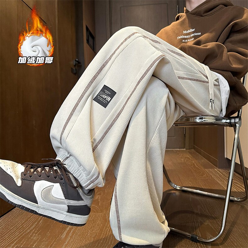 2024冬季新款内景大码加绒灯芯绒贴标卫裤M-5XHK23853-特P40，男装休闲裤，电商A022