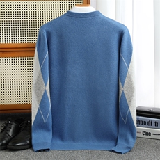 2025新款时尚加厚虚线菱形长袖，男装羊绒套衫，祥特羊绒