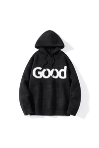 连帽毛衣复古套头针织帽衫男 GOOD印花潮牌秋冬慵懒风情侣外套图片