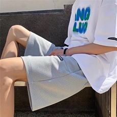 夏季休闲短裤男ins潮牌纯色简约撞色拼接宽松直筒垂感五分运动裤，男装牛仔裤，四季星座505