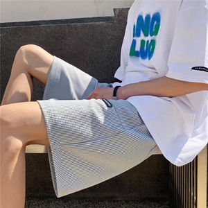夏季休闲短裤男ins潮牌纯色简约撞色拼接宽松直筒垂感五分运动裤图片
