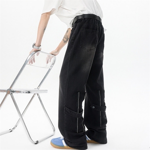 8XL-M特大码牛仔裤男美式高街黄泥脚口拉链微喇叭弹力K997P58控78图片