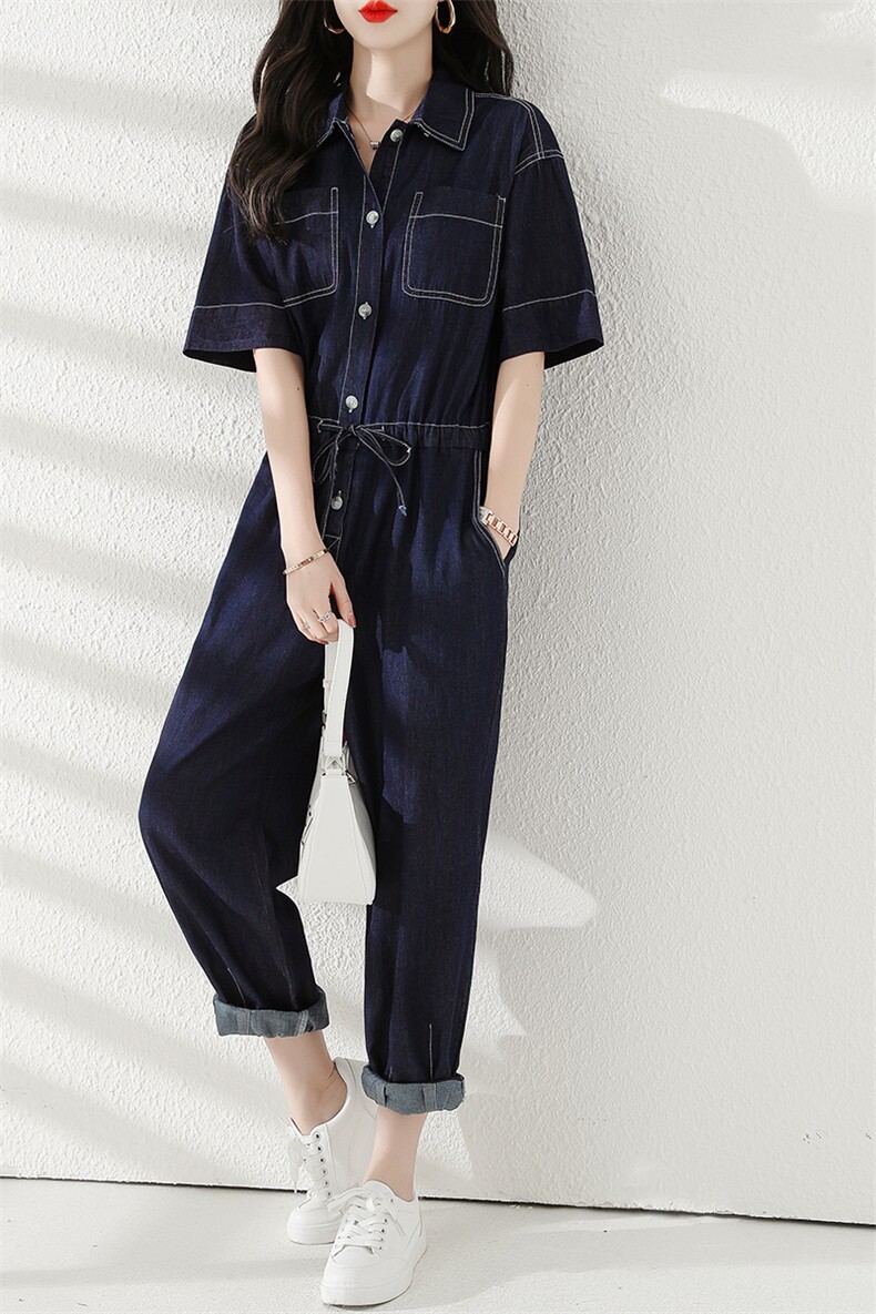2025夏季新款高级感牛仔连体裤小个子韩版工装连衣裤女气质显瘦,女装连体裤,梦懿尔