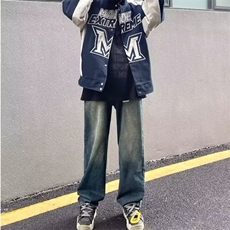 渐变色裤子ins高街潮ins秋冬阔腿牛仔裤男款宽松直筒老爹裤，男装牛仔裤，星座1210-1