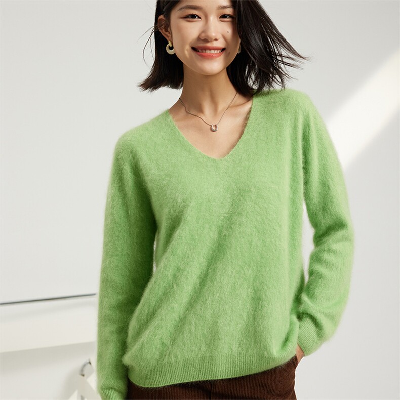 秋冬季羊绒休闲百搭时尚拉绒一线三平V领羊绒衫,女装羊绒衫,英集羊绒