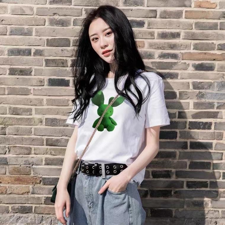新款印花图案宽松圆领显瘦百搭气质短袖T恤,女装T恤,L·H·X